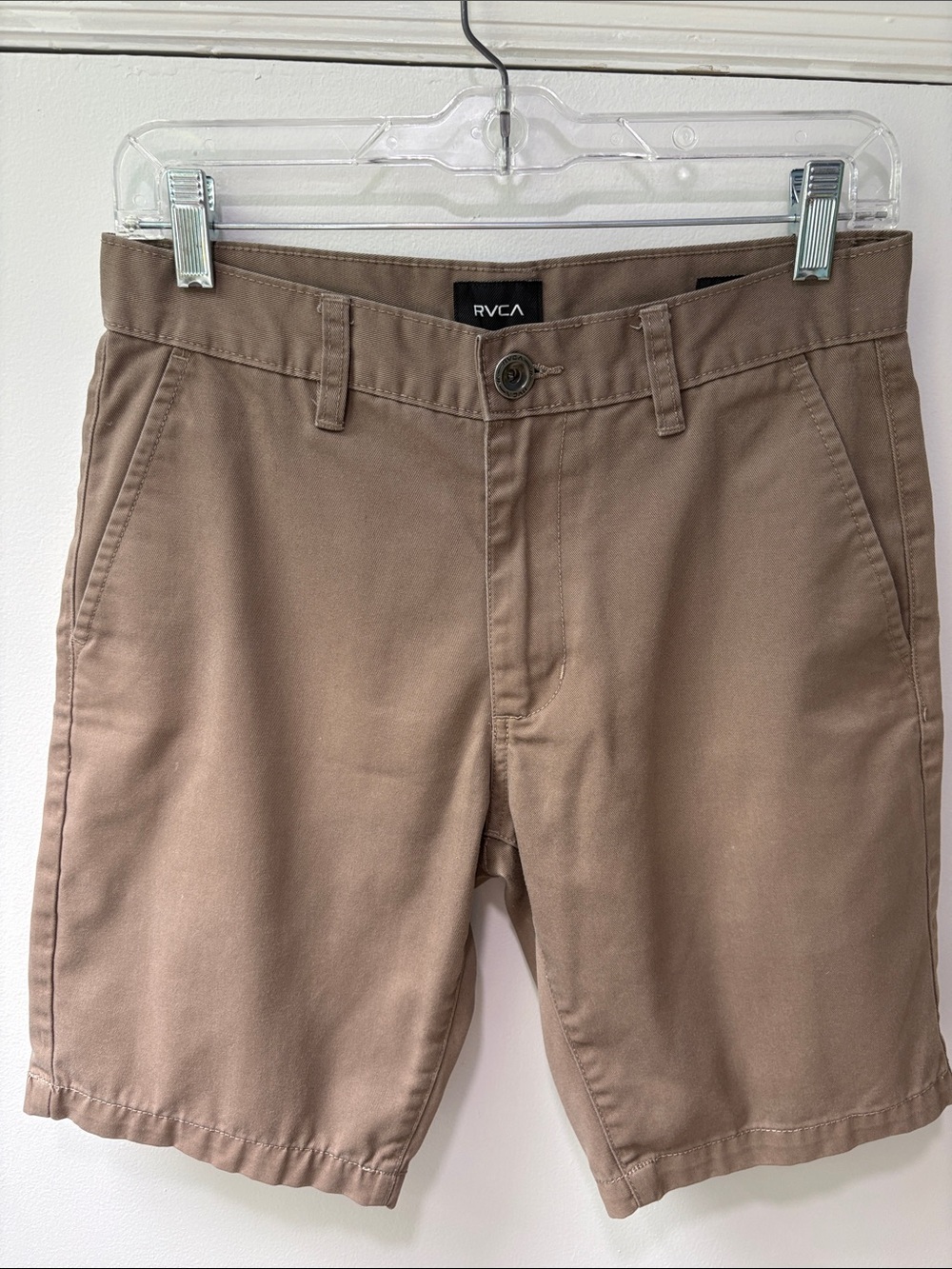 RVCA "The Week-End Chino" Men's Comfy Taupe Brown Flat Front Shorts Size 28 !